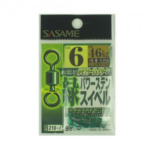 【メール便可】ササメ針 ２１０−Ｊ　緑パワーステンスイベル　６　