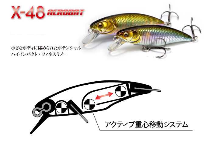 メガバス X-48 アクロバット フローティング Megabass ACROBAT -  【バス・トラウト・ソルトのルアーフィッシング通販ショップ】BackLash／バックラッシュ｜Japanese fishing  tackle｜ルアー/釣具通販