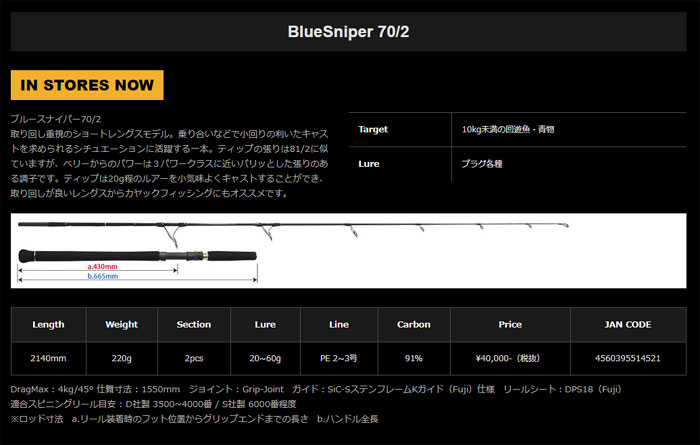 ポイント10倍】ヤマガブランクス ブルースナイパー 70/2 YAMAGA BLANKS