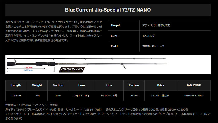 ヤマガブランクス ブルーカレント Jig-Special 72/TZ NANO YAMAGA